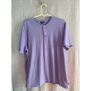 Eddie Bauer Men's Large Purple Short Sleeve 100% Cotton 3-Button Henley Shirt